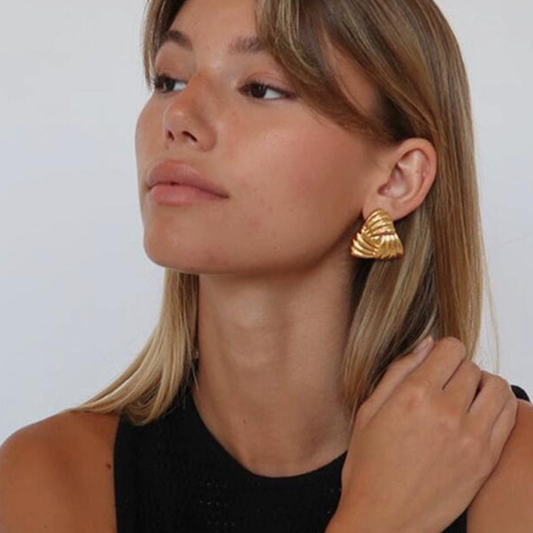 CZTICLE® Striated Gold Triangle Studs