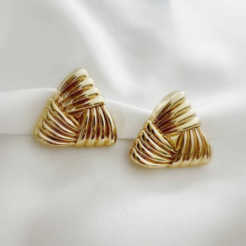 CZTICLE® Striated Gold Triangle Studs